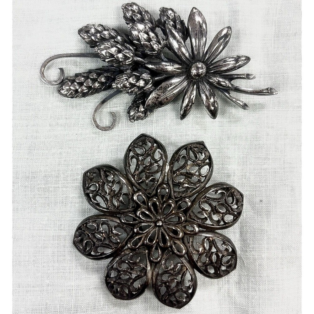 VTG Botticelli Silver Tone Floral Brooch Filigree Flower Brooch Lot Mid Century